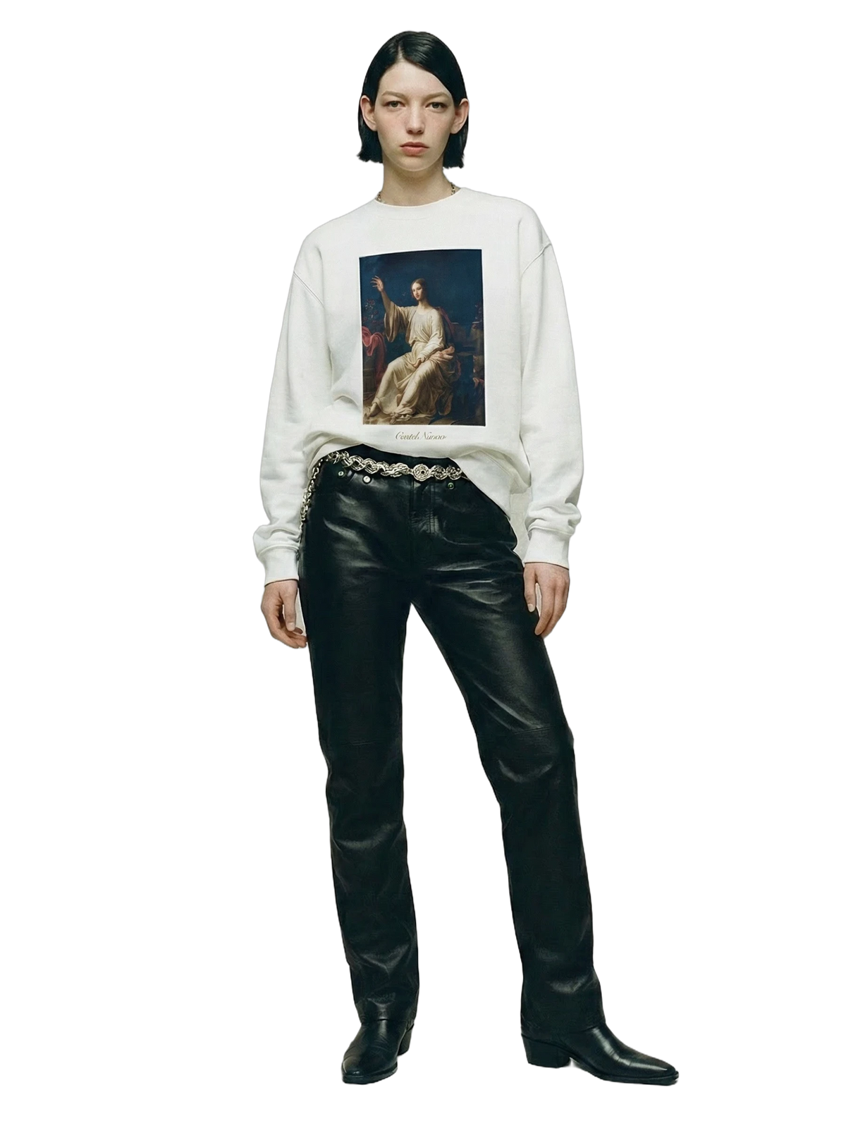 Manus Dei Crewneck in white, women's cut