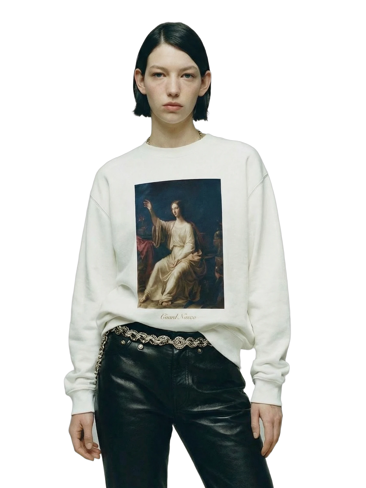 Manus Dei Crewneck in white, women's cut