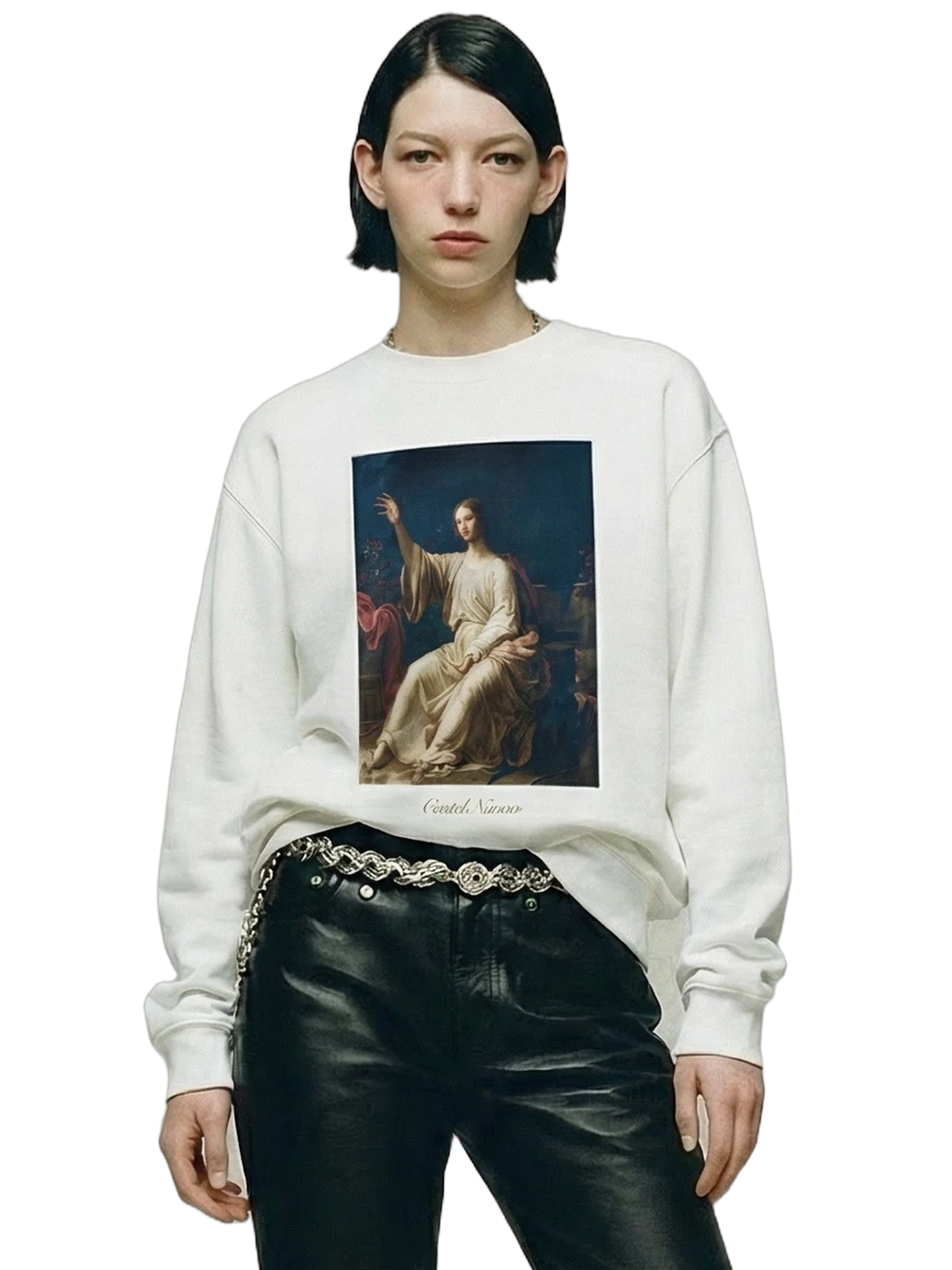 Manus Dei Crewneck in white, women's cut