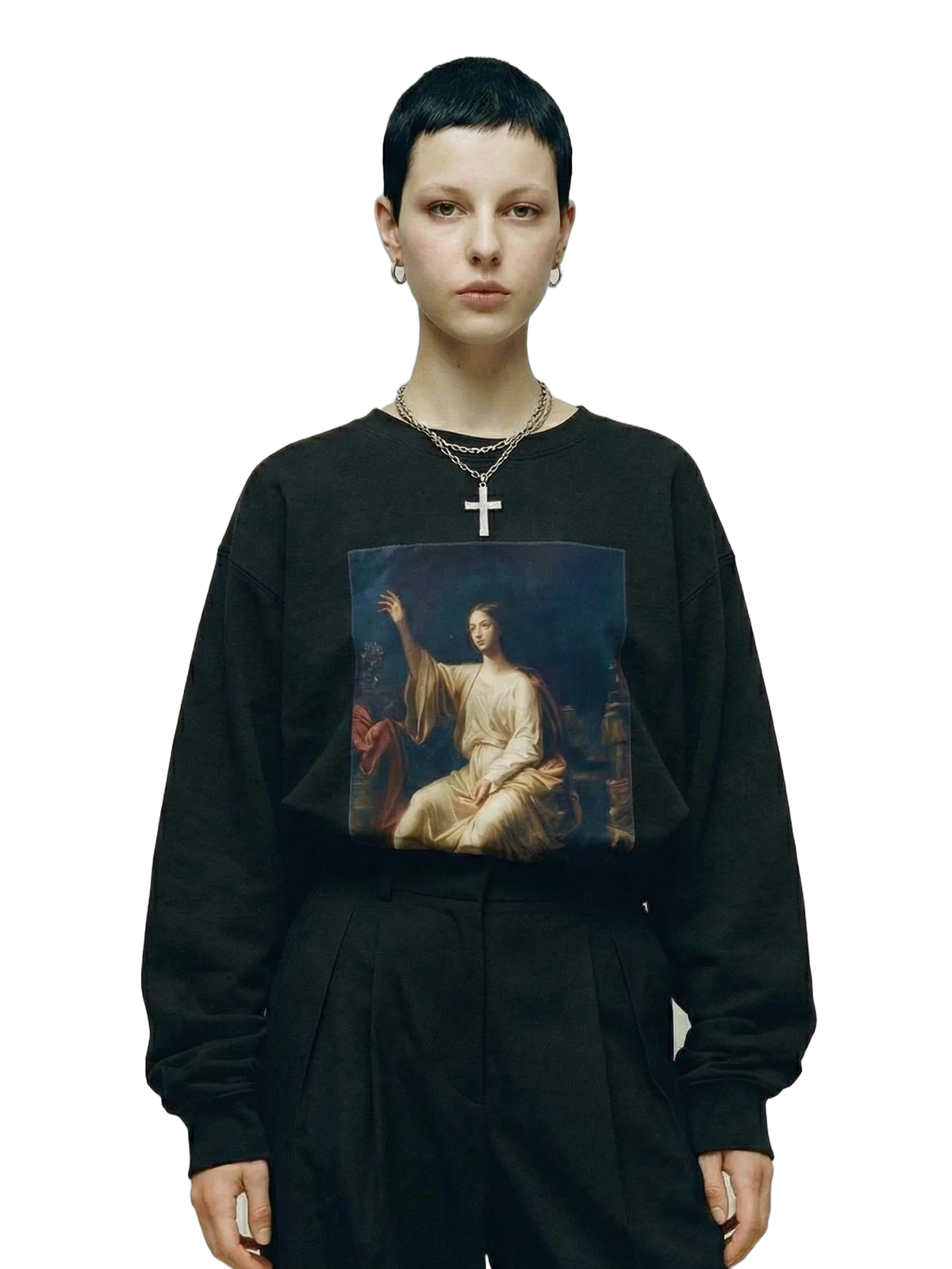 Manus Dei Crewneck in black, women's cut
