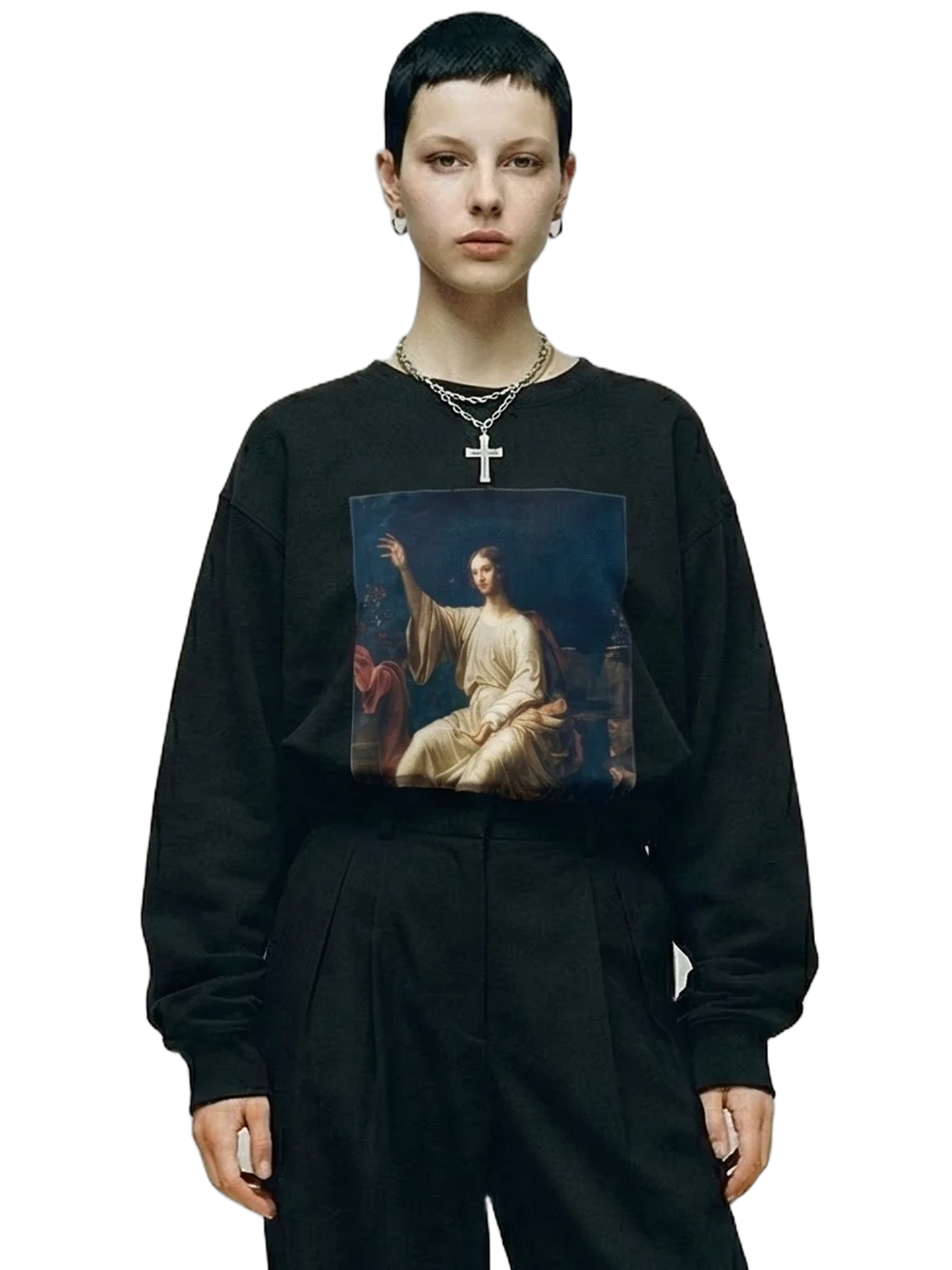 Manus Dei Crewneck in black, women's cut