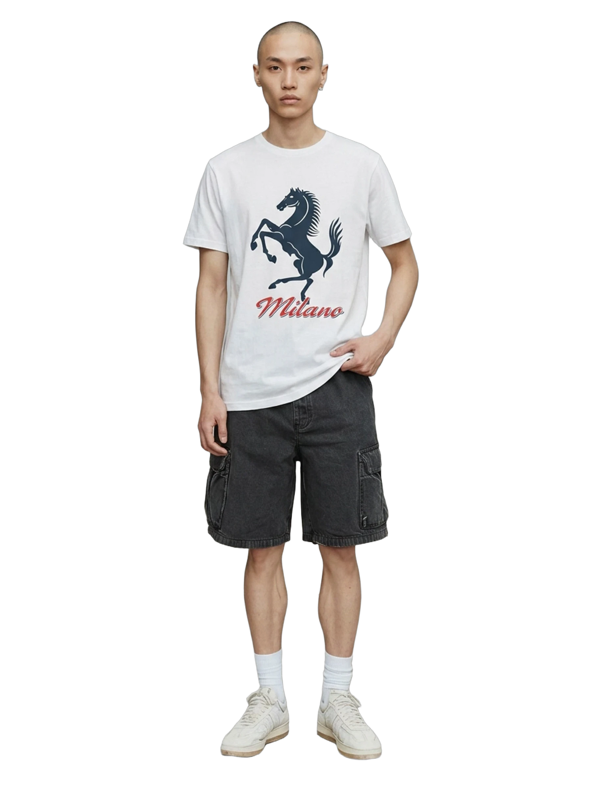 Milano Horse Tee in white, men's cut