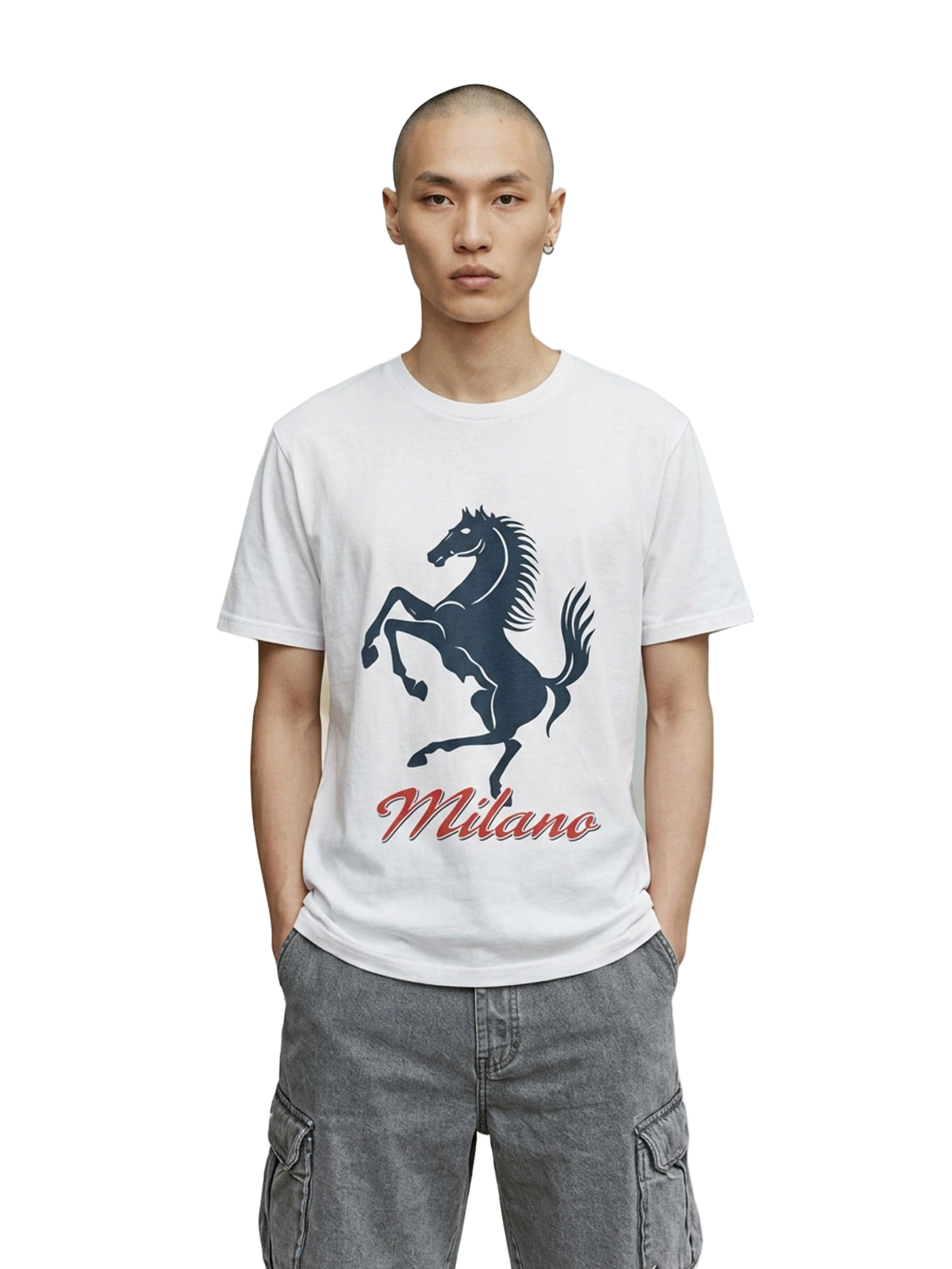 Milano Horse Tee in white, men's cut