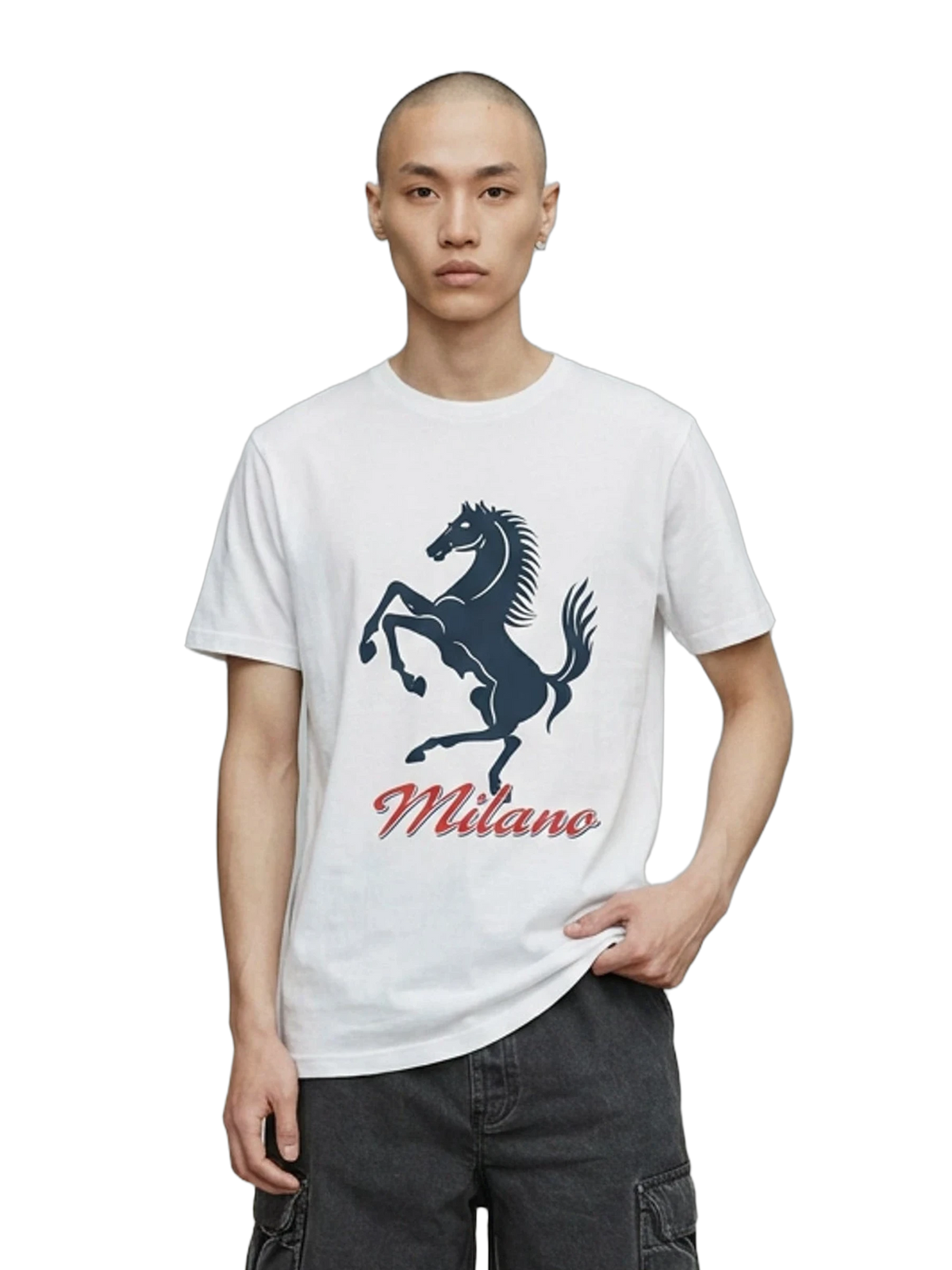 Milano Horse Tee in white, men's cut