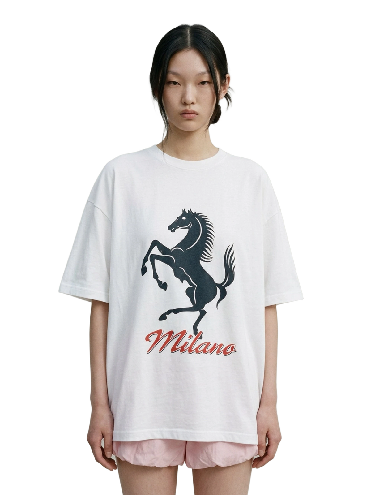 Milano Horse Tee in white, women's cut