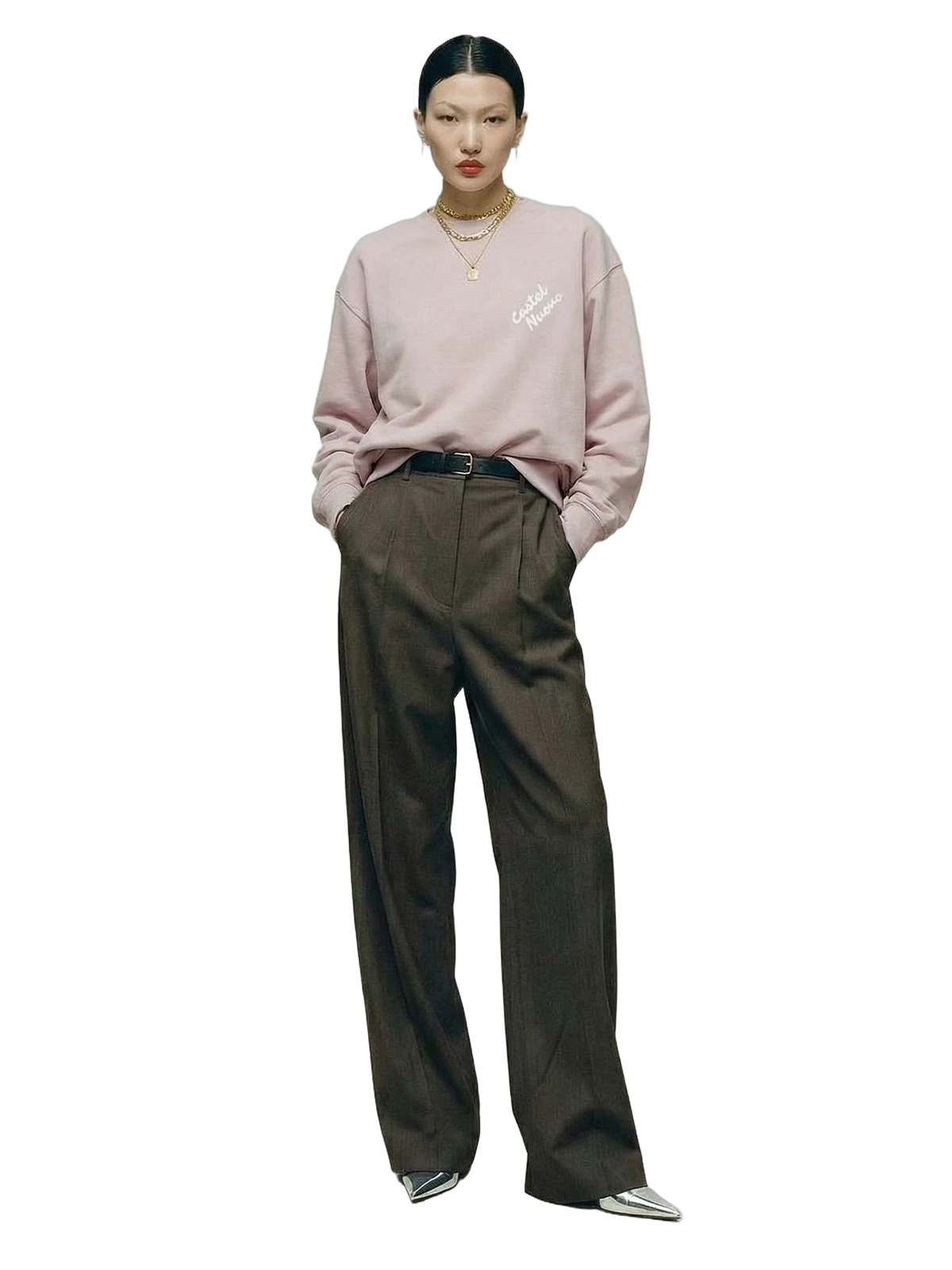 Mini Script Crewneck in light pink, women's cut