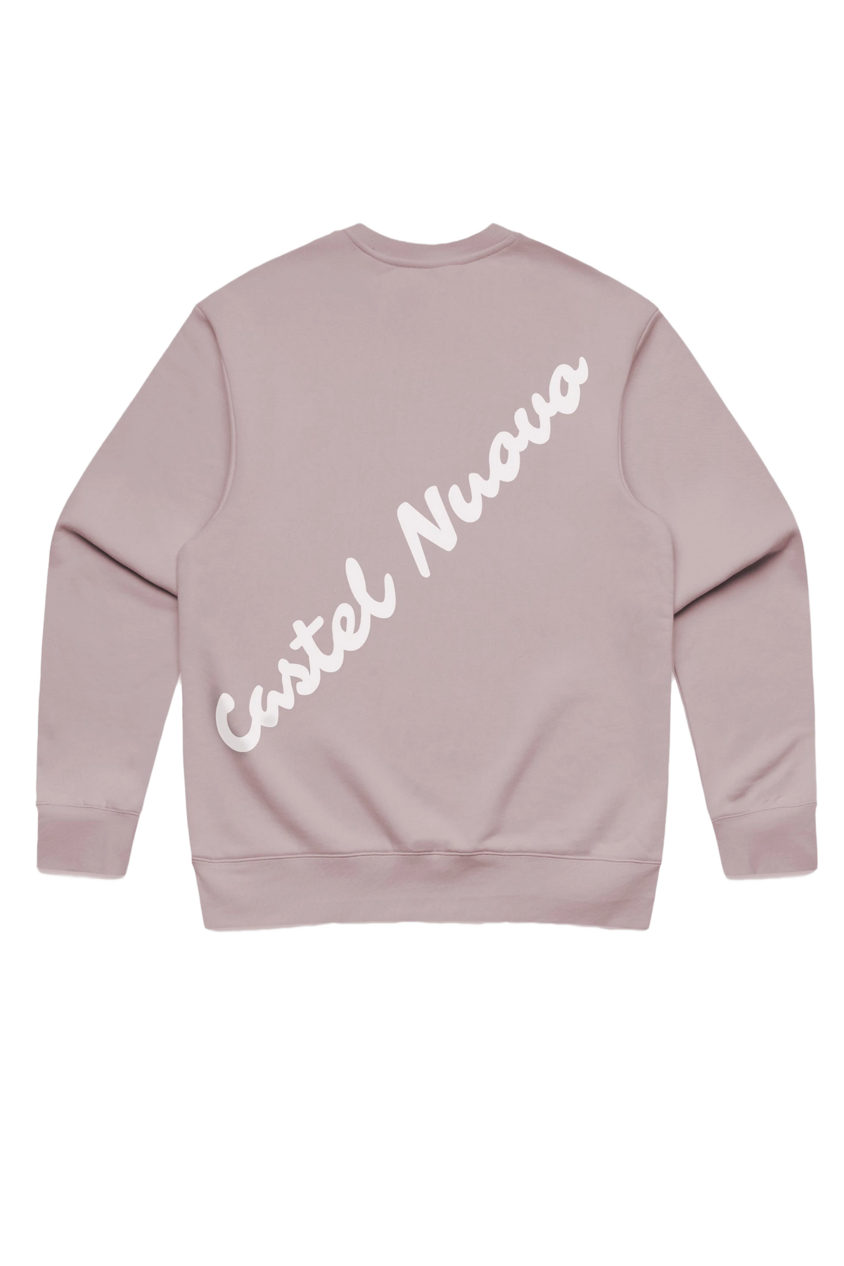 Mini Script Crewneck in light pink, women's cut, flat lay