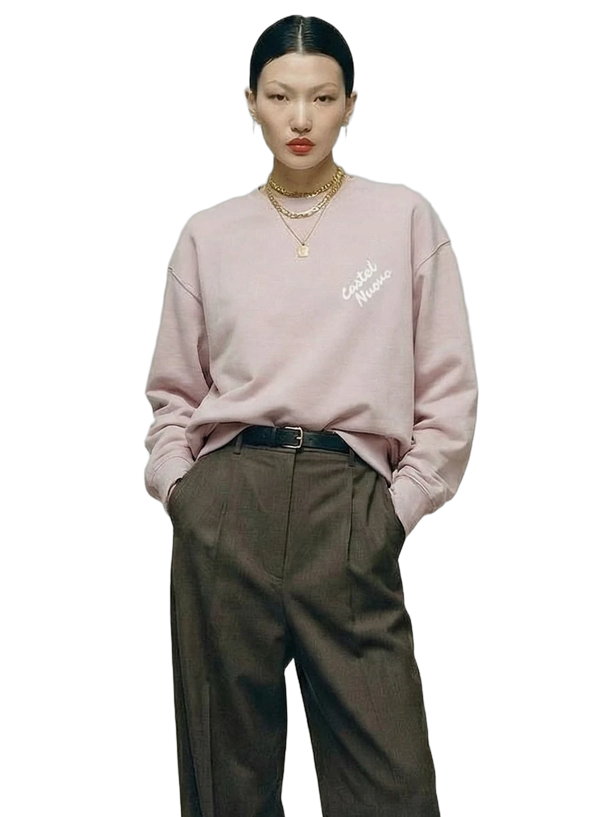 Mini Script Crewneck in light pink, women's cut