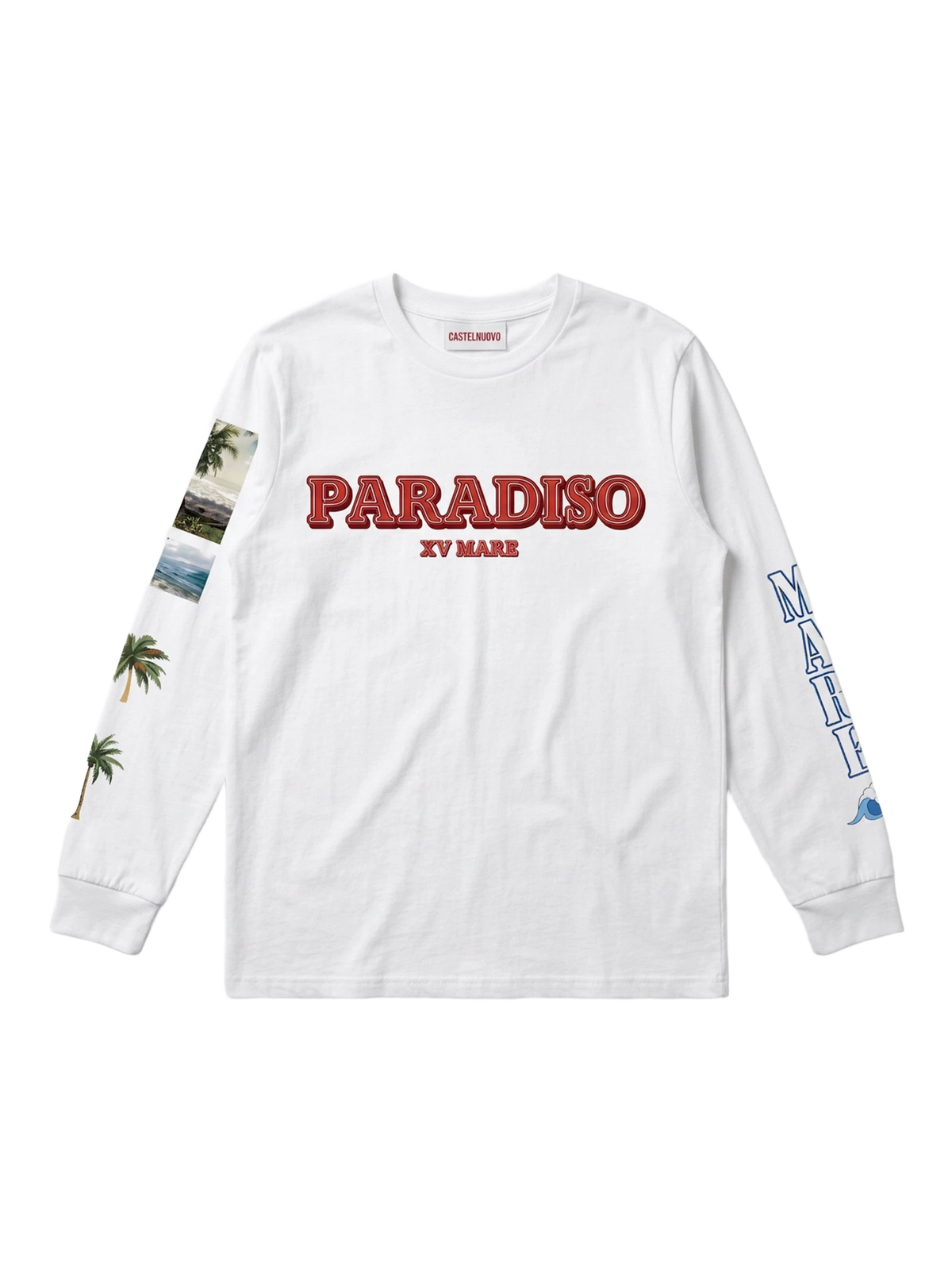 Paradiso Long Sleeve in white, women's cut, flat lay
