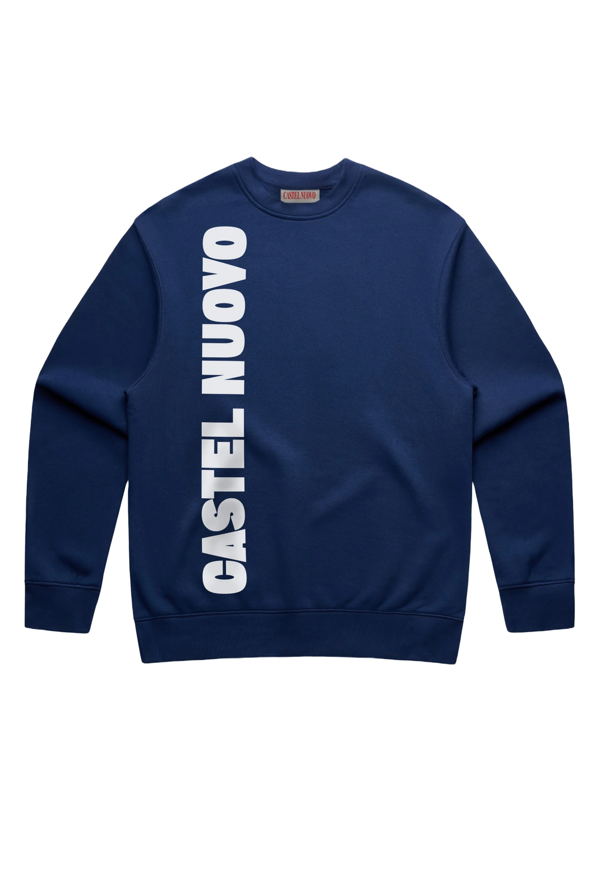 Pillar Crewneck in cobalt, men's cut, flat lay