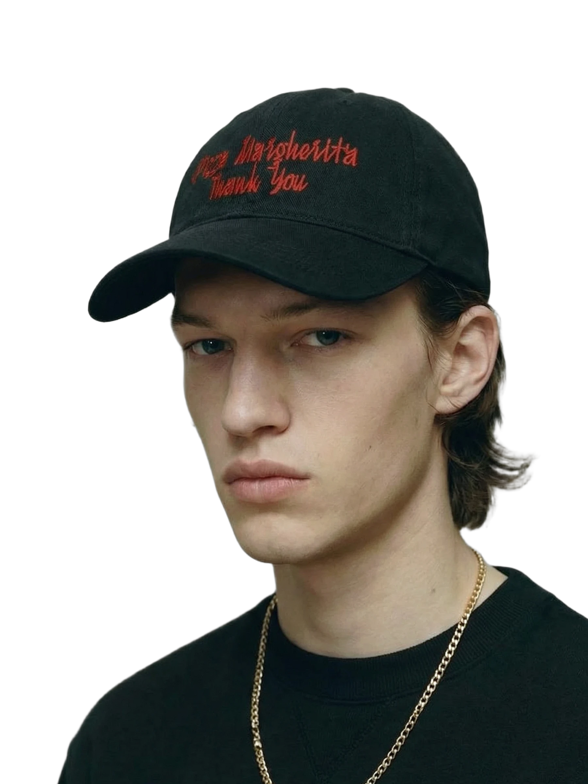 Pizza Cap in black, embroidery detail