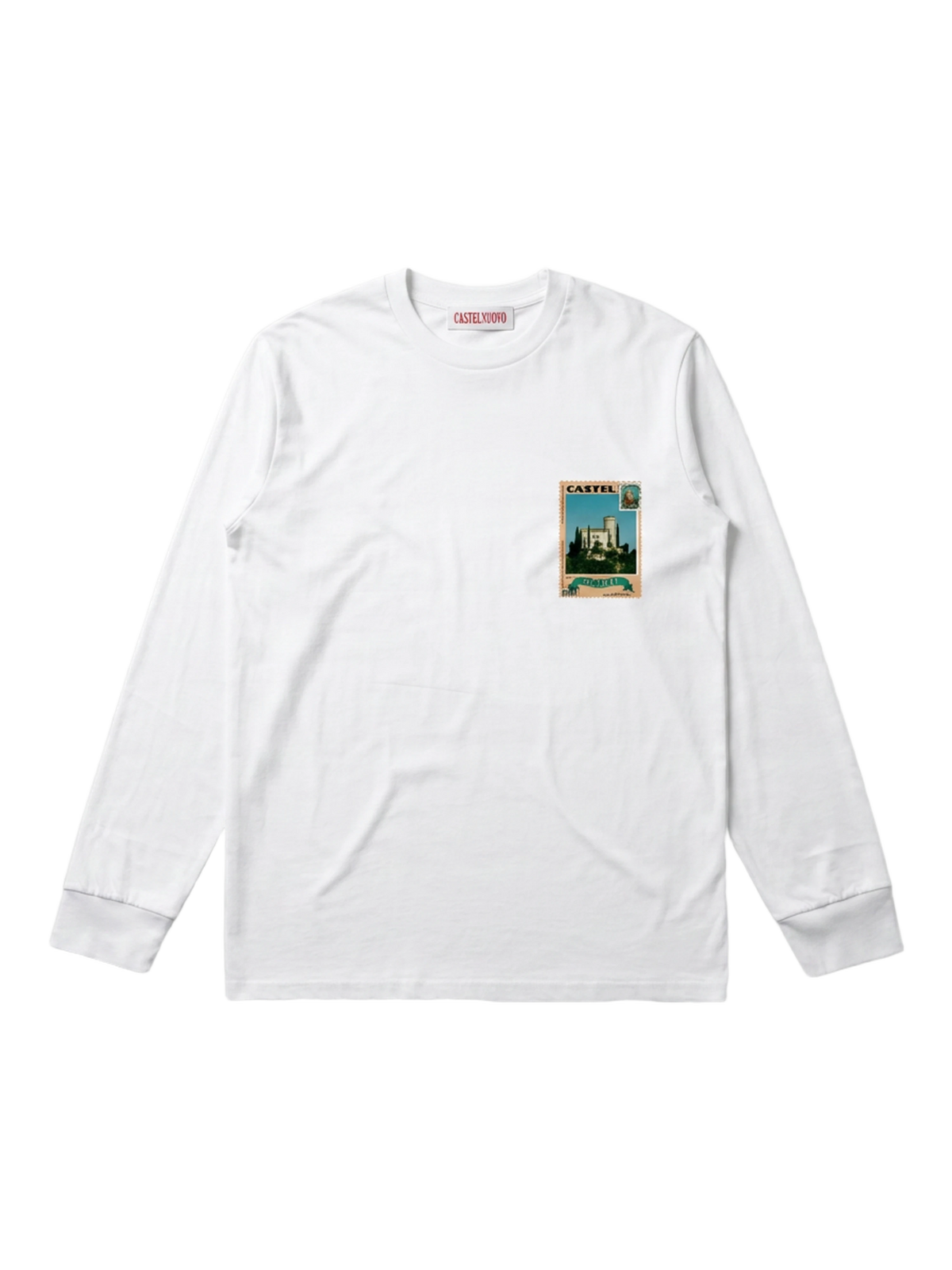 Posta Italiana Long Sleeve in white, women's cut, flat lay