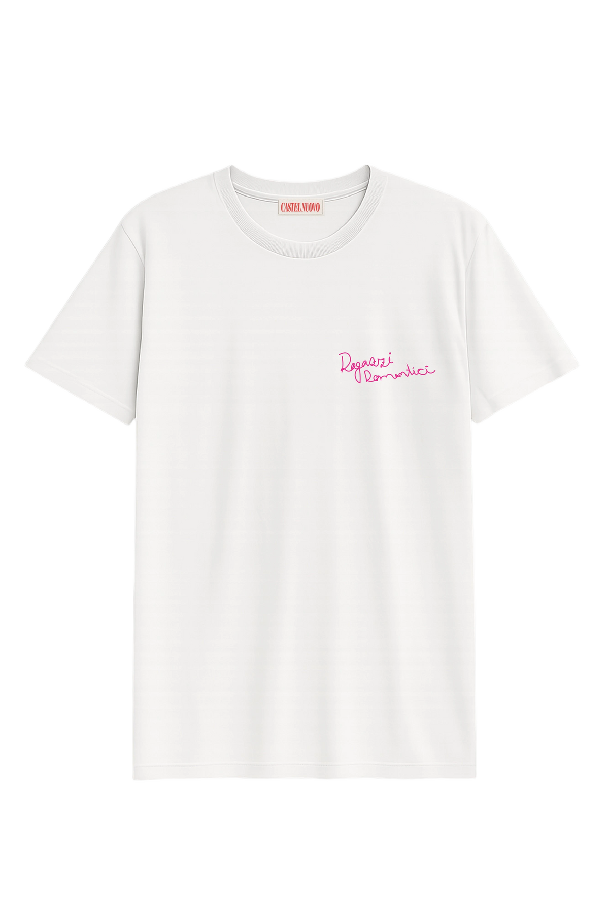 Ragazzi Tee in white, women's cut, flat lay