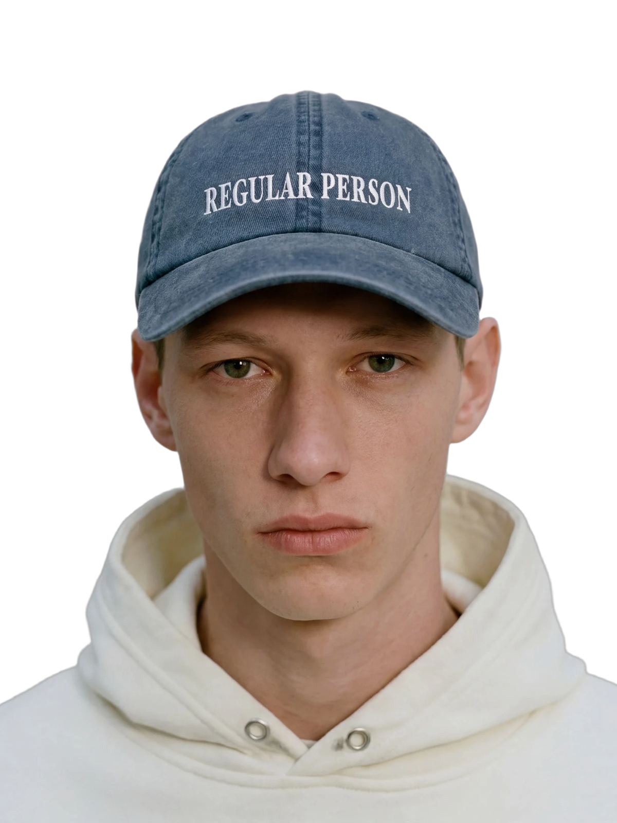Regular Person Cap in royal blue, embroidery detail