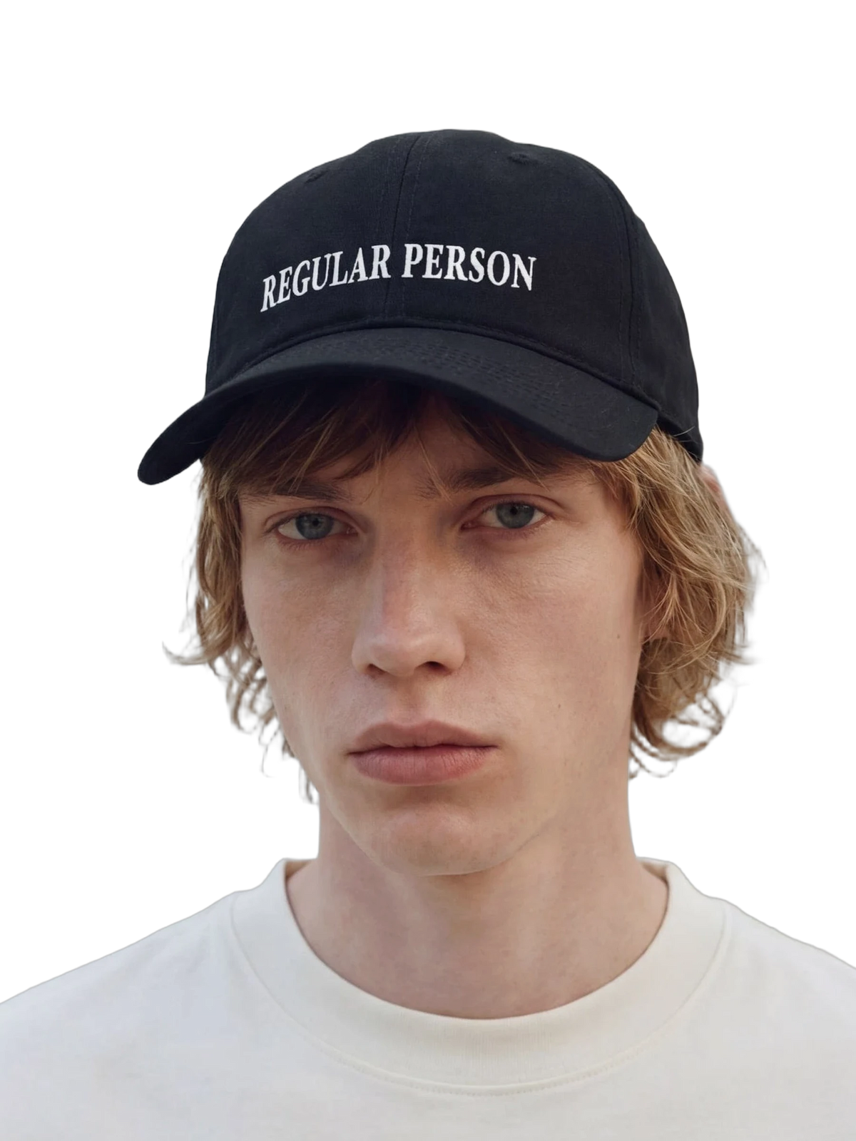 Regular Person Cap in black, embroidery detail