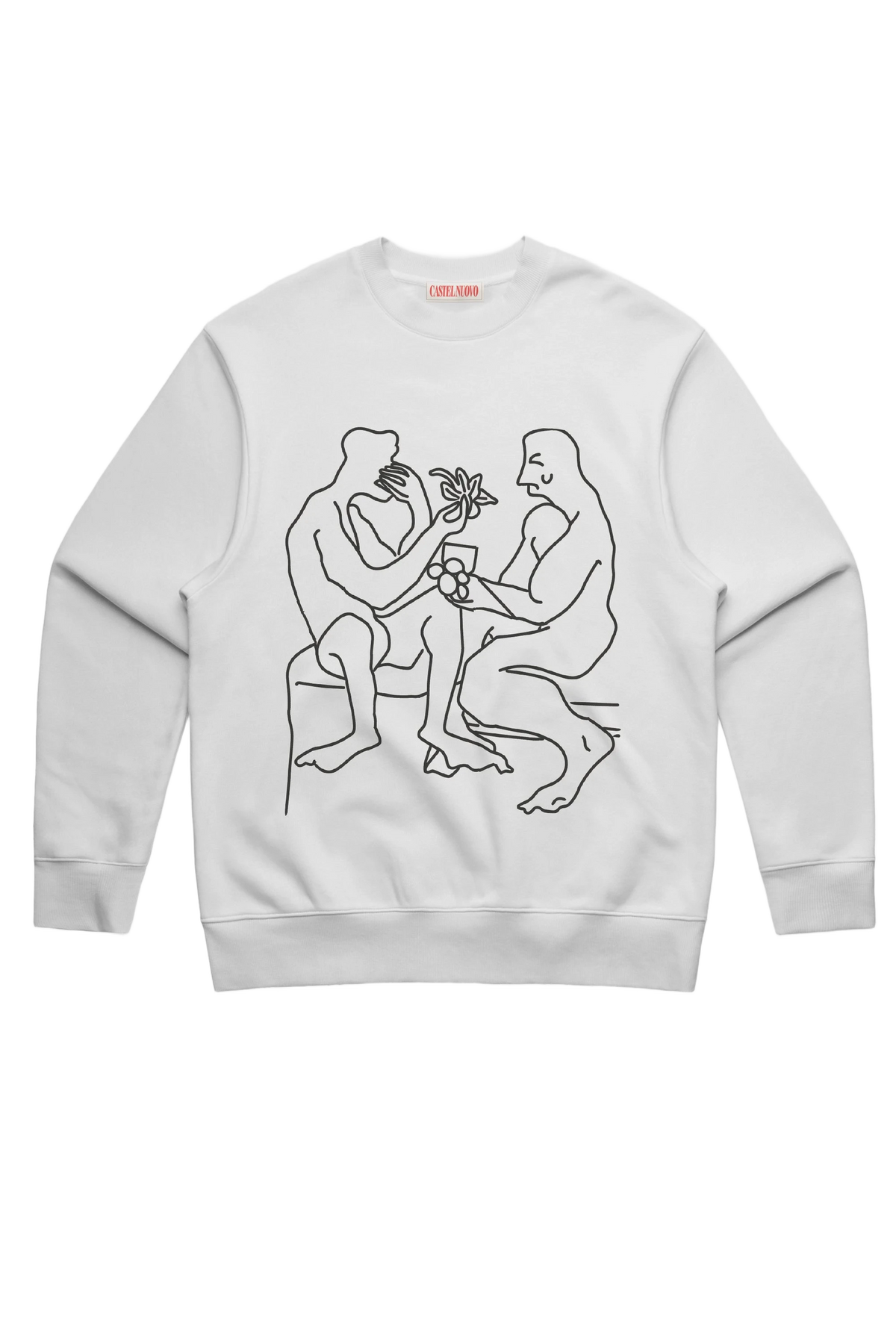 Ritual Crewneck in white, men's cut, flat lay
