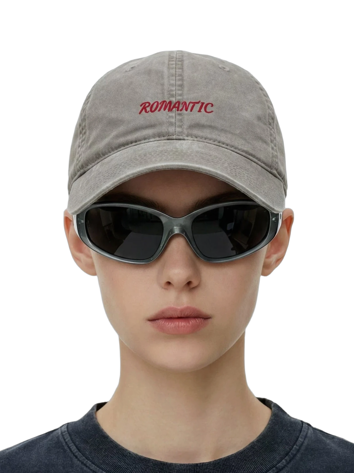 Romantic Cap in faded grey, embroidery detail