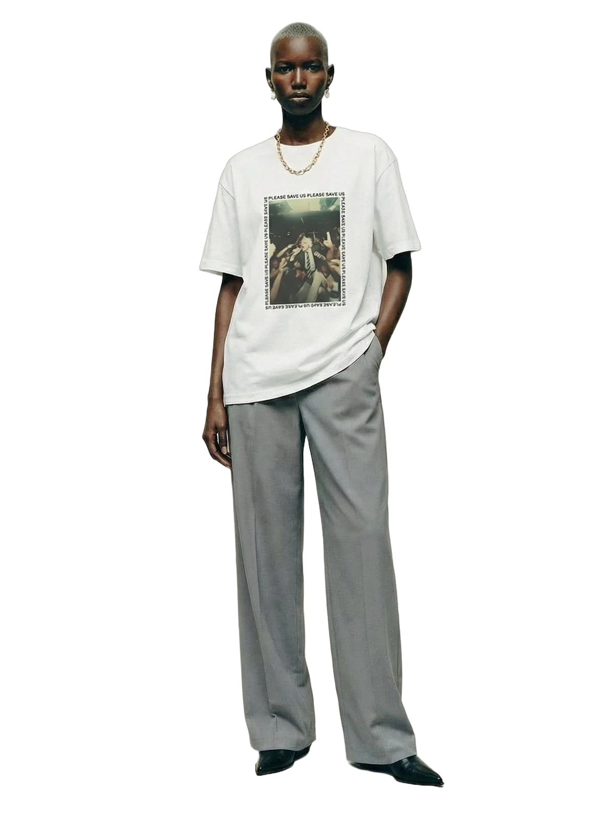 Save Us Tee in white, women's cut