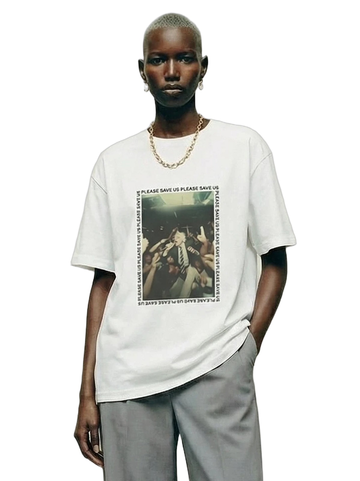 Save Us Tee in white, women's cut