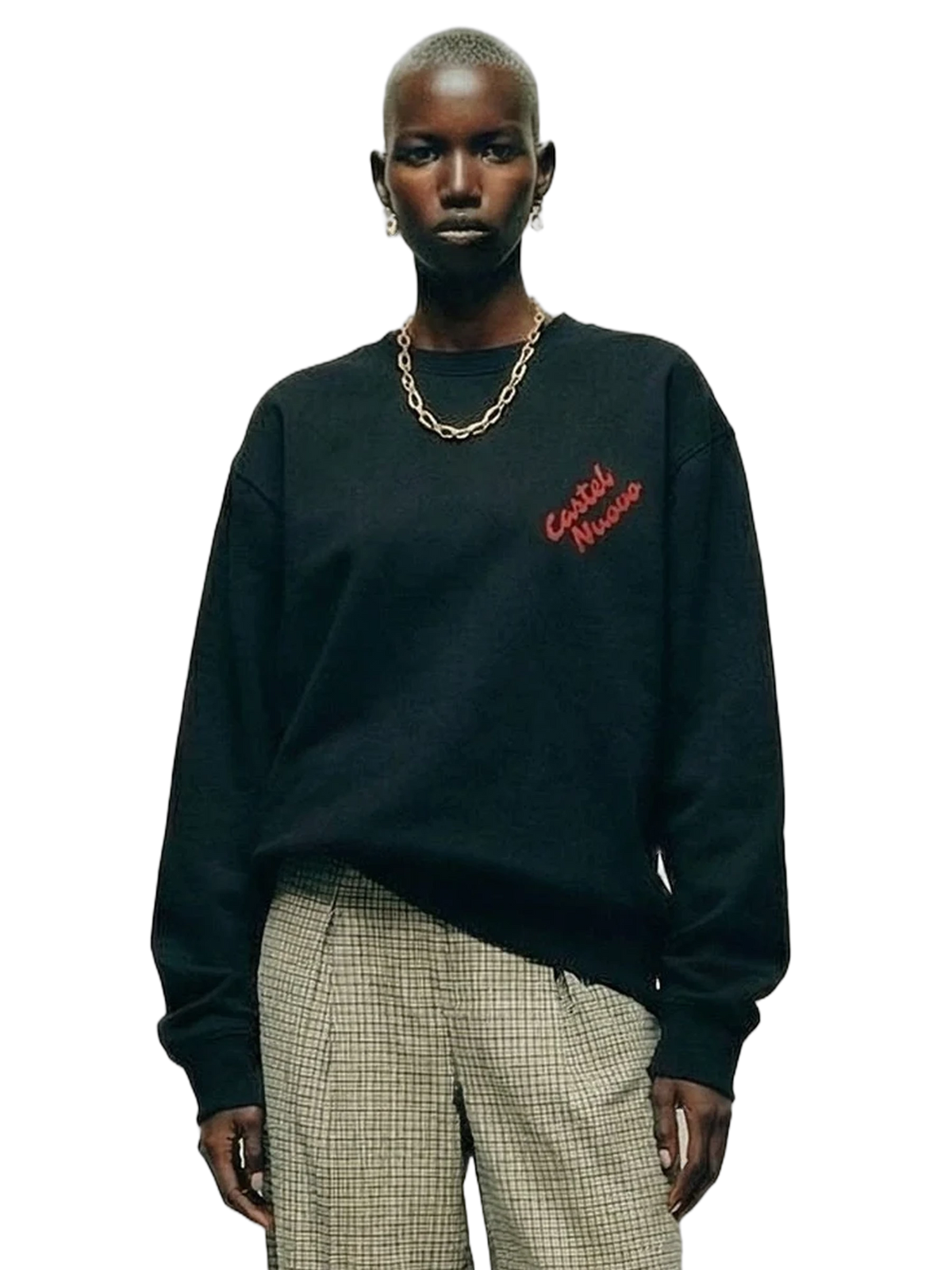 Scarlet Script Crewneck in black, women's cut