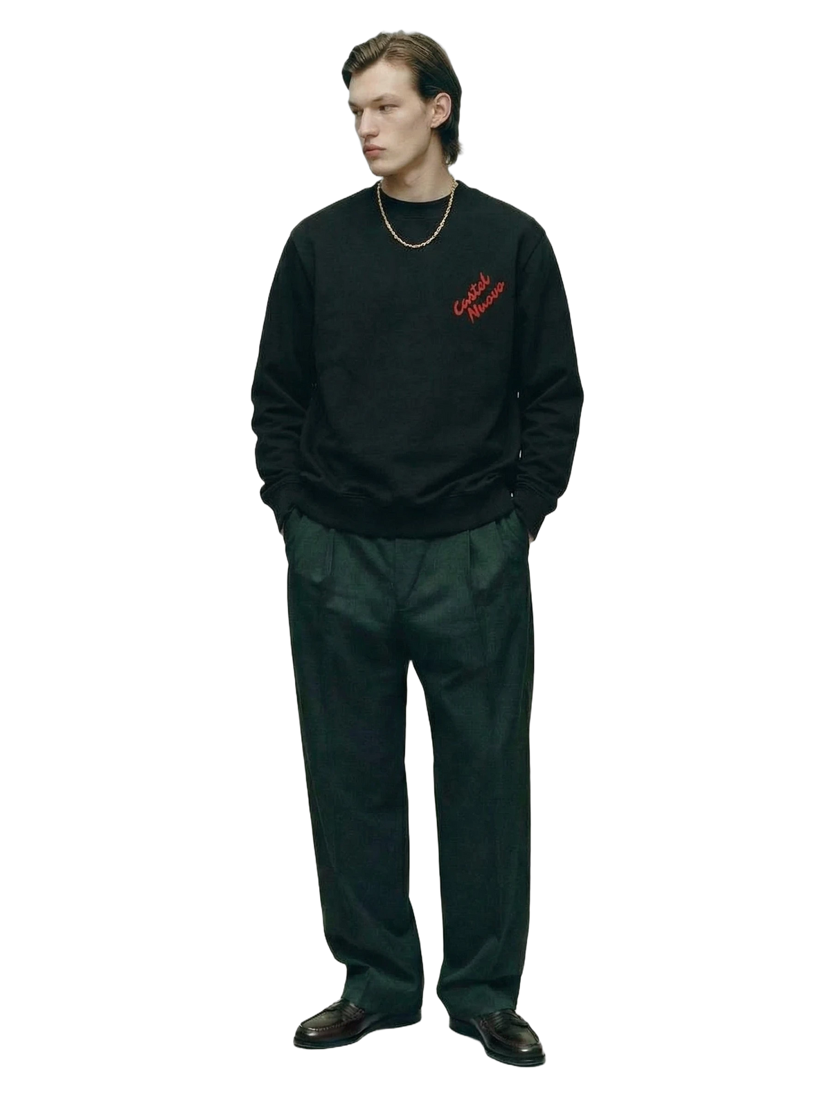 Scarlet Script Crewneck in black, men's cut