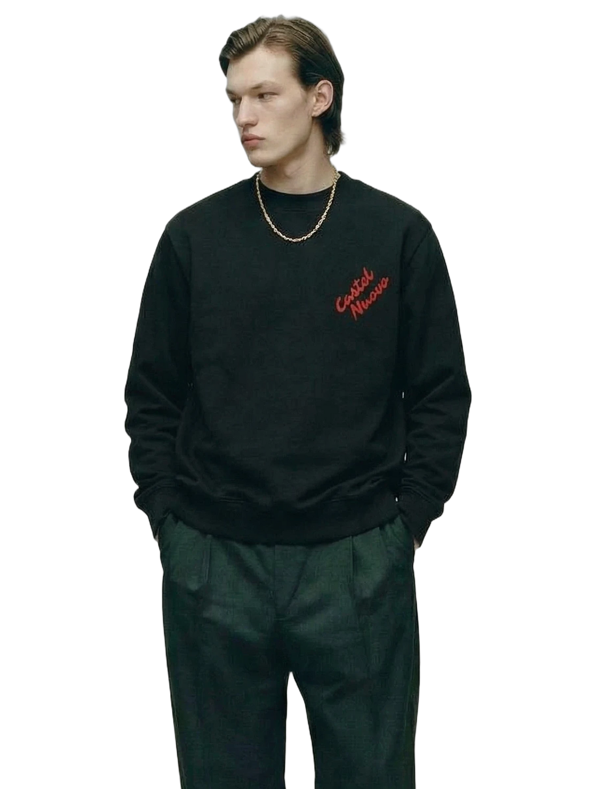 Scarlet Script Crewneck in black, men's cut