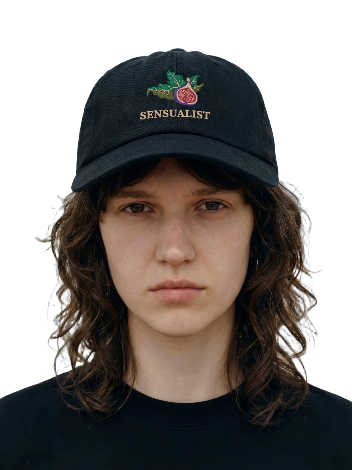 Sensualist Cap in black, embroidery detail