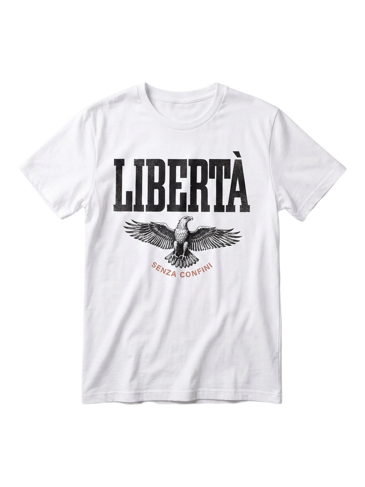 Senza Confini Tee in white, women's cut, flat lay