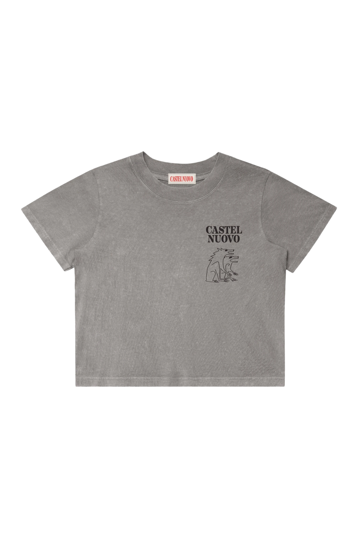 Sigillo Crop Tee in grey stone, women's cut, flat lay