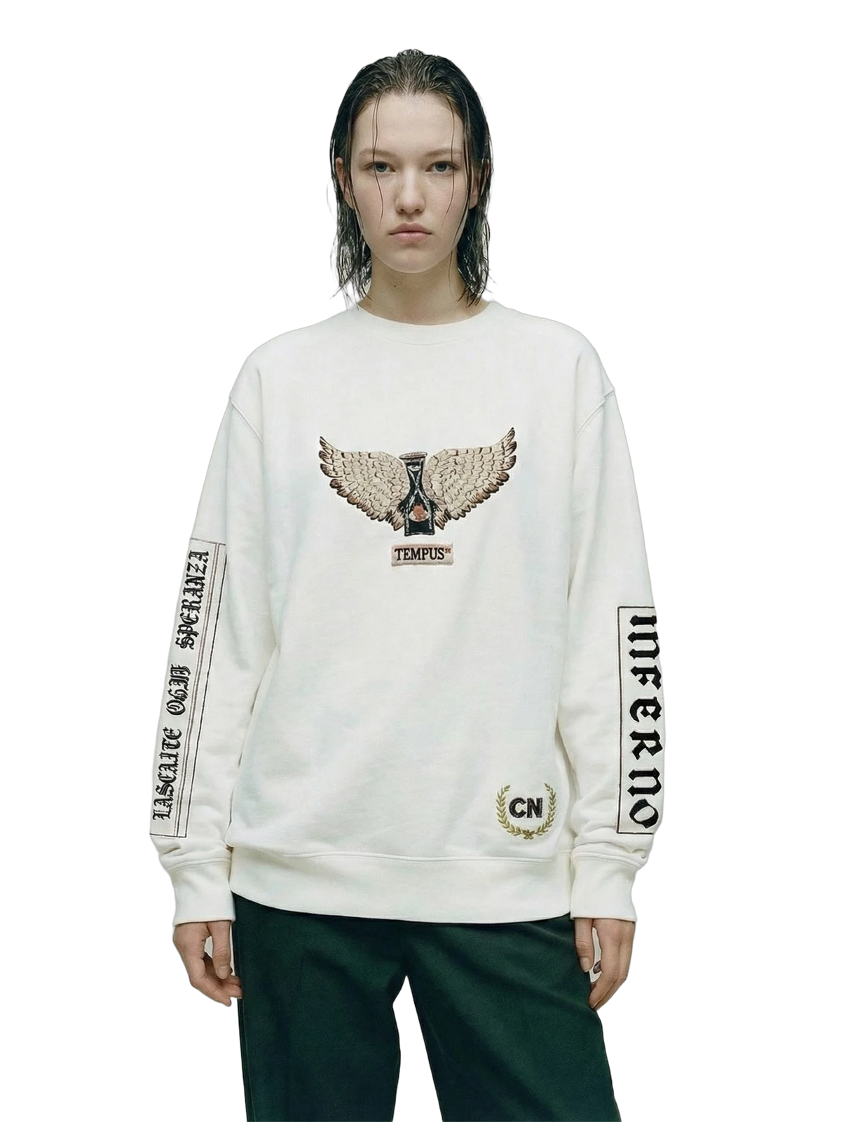 Tempus Crewneck in white, women's cut