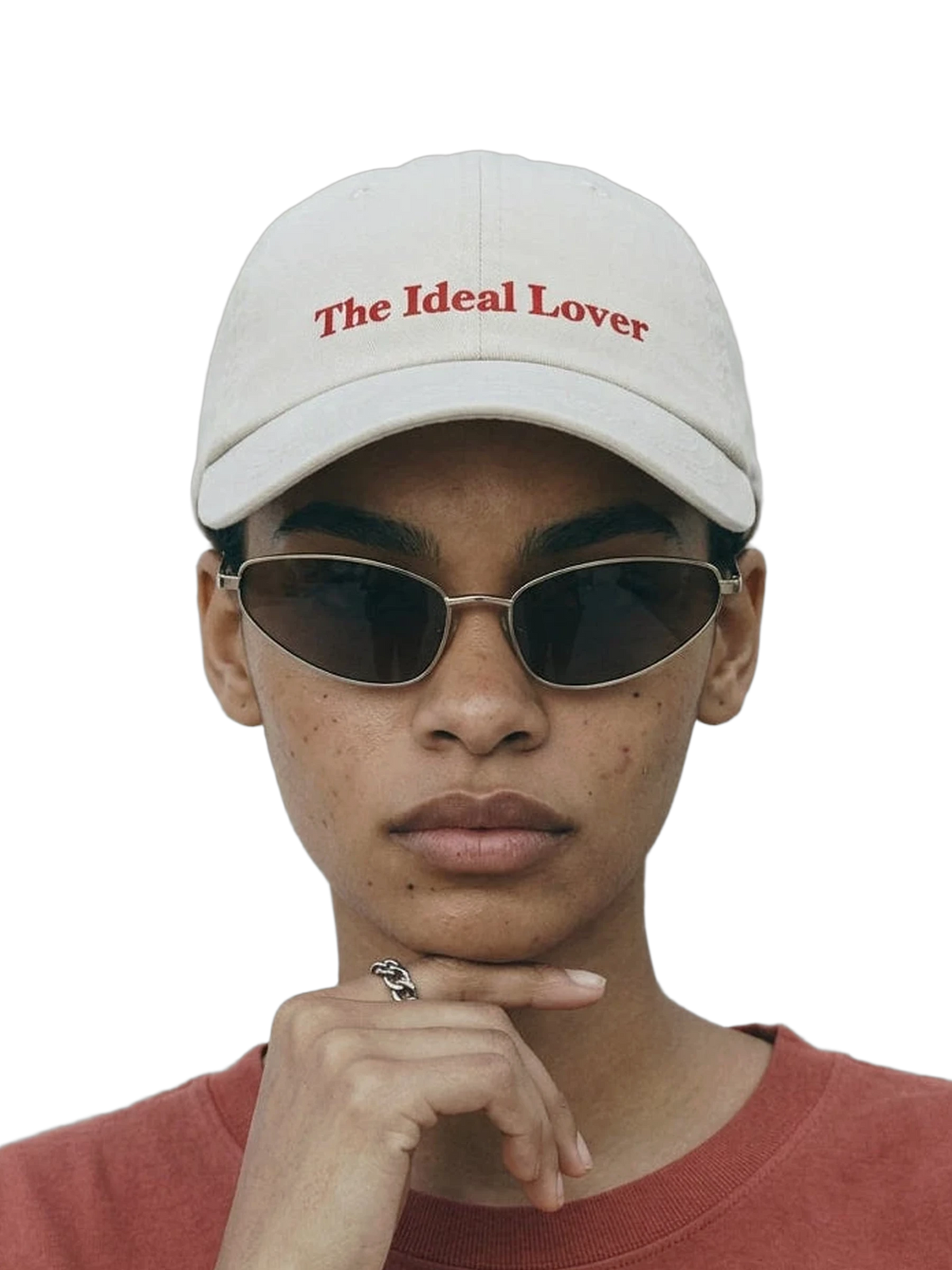 The Ideal Lover Cap in stone, embroidery detail