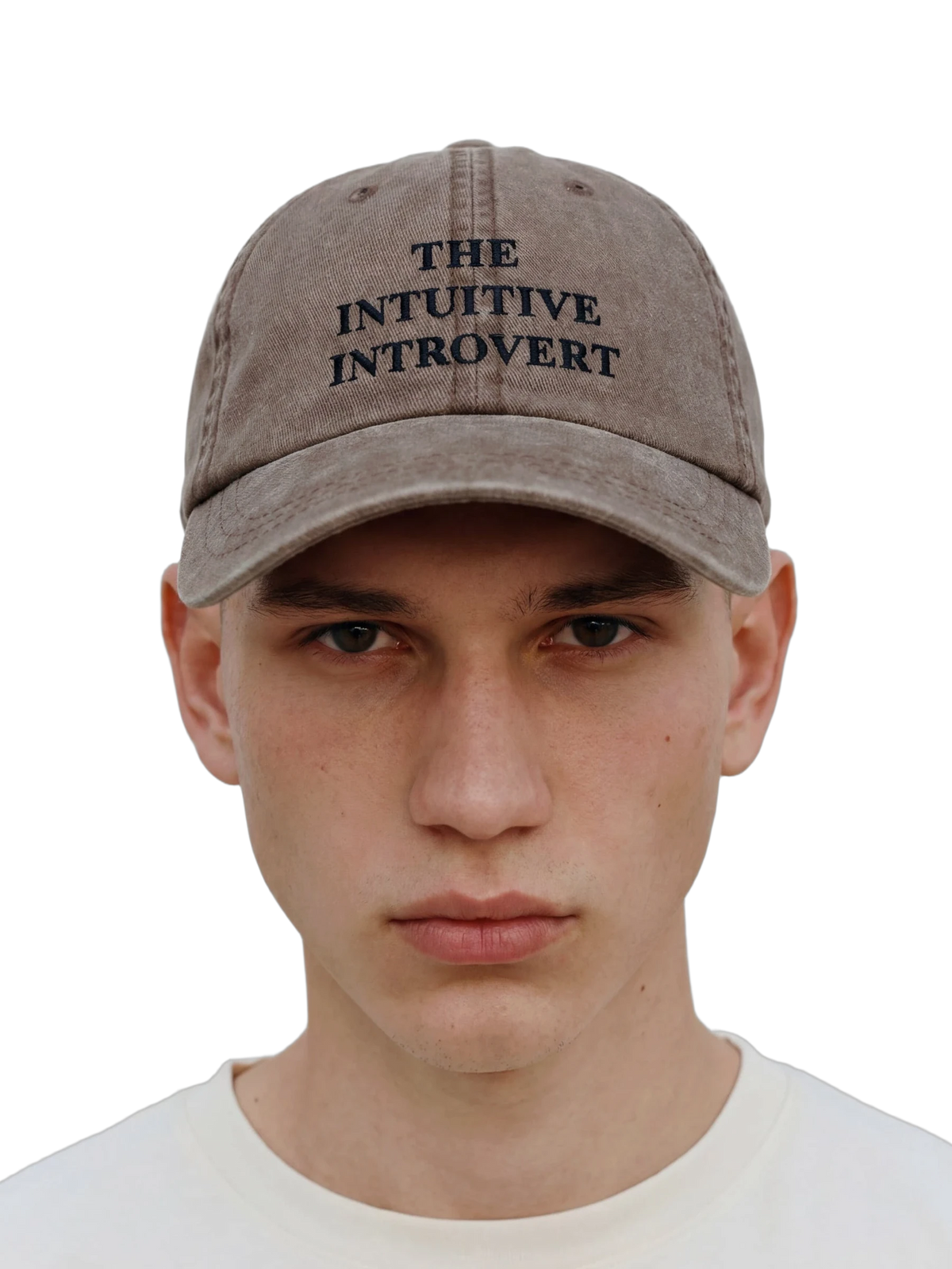 Intuitive Introvert Cap in brown, embroidery detail