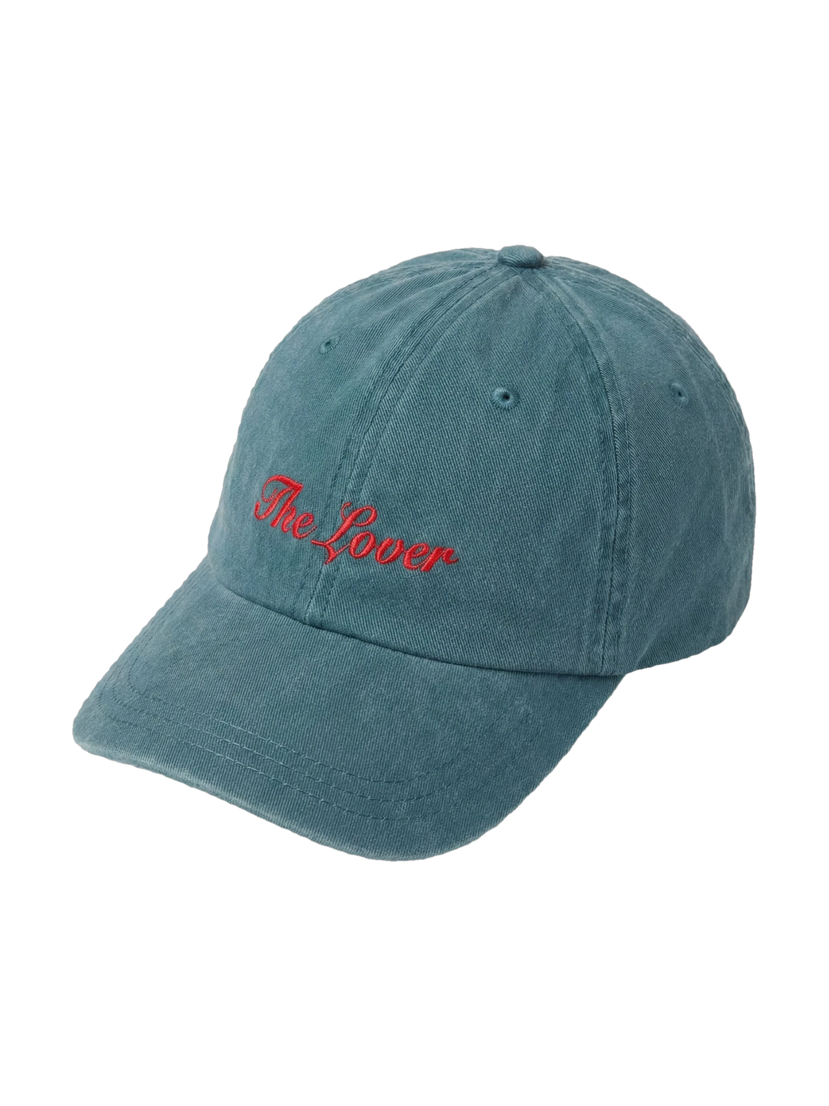 The Lover Cap in teal, flat lay