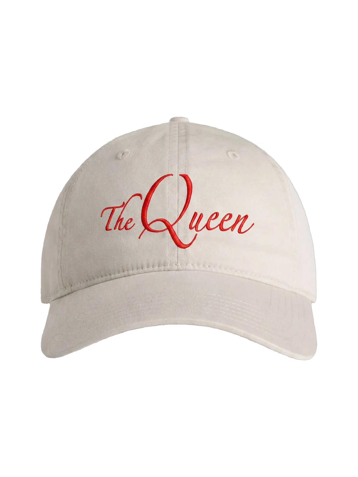 The Queen Cap in faded bone, flat lay
