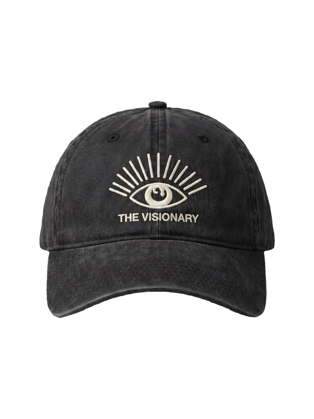 The Visionary Cap in faded black, flat lay