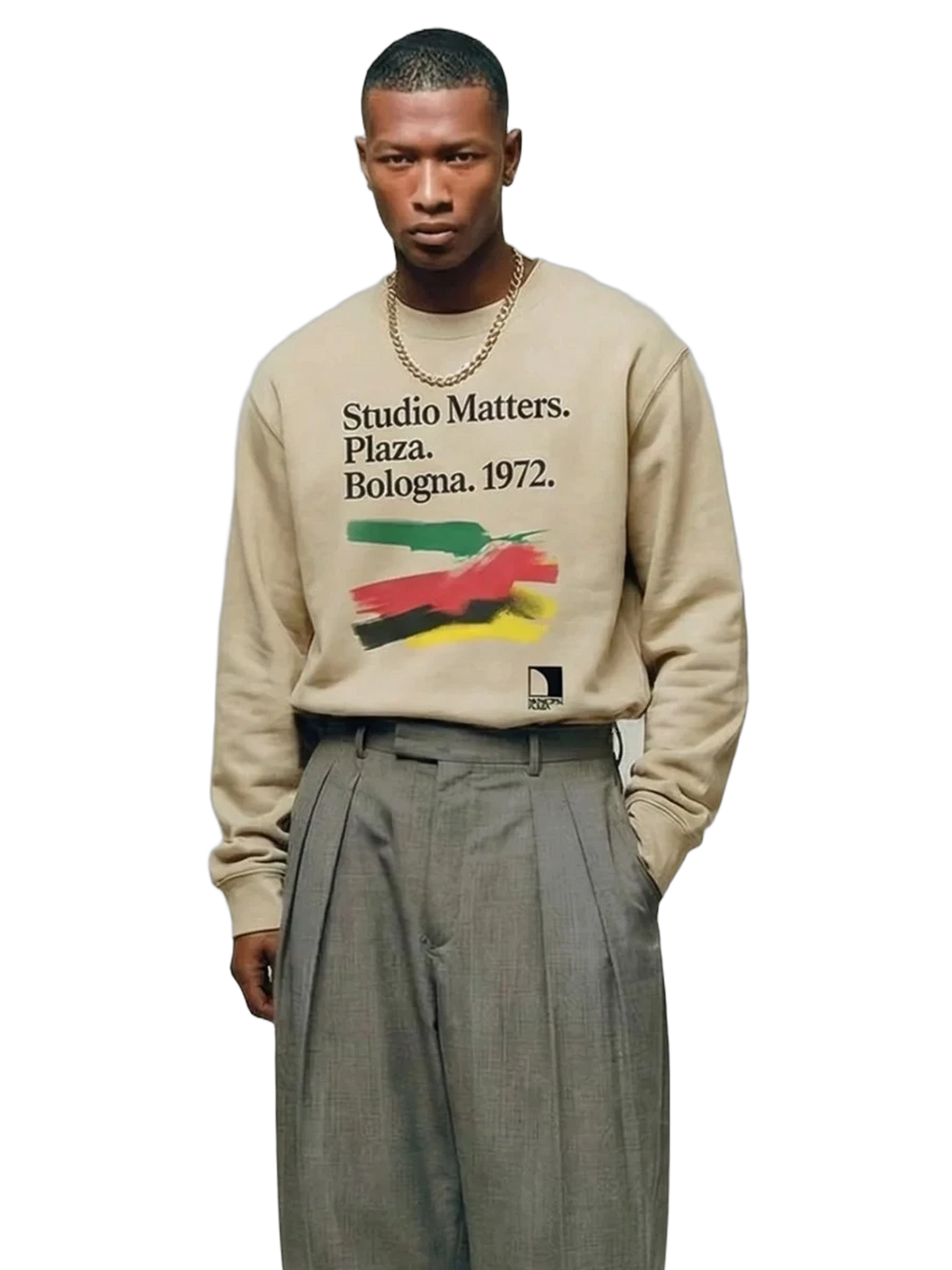 Bologna 1972 Crewneck in sand, men's cut