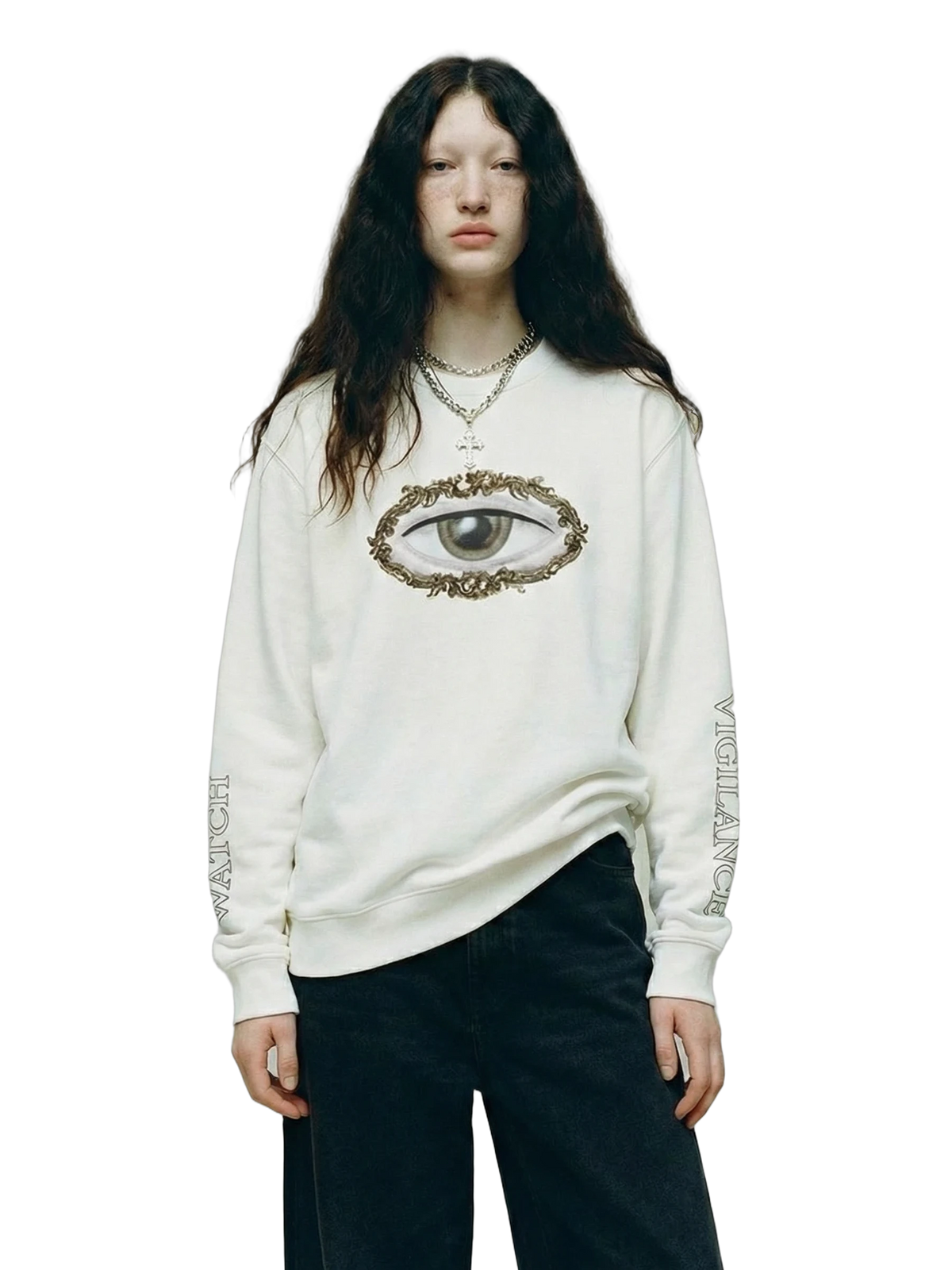 Vigilans Crewneck in white, women's cut