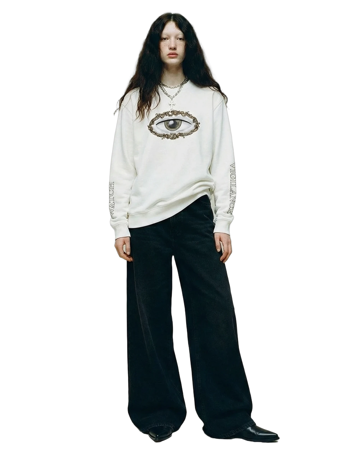 Vigilans Crewneck in white, women's cut