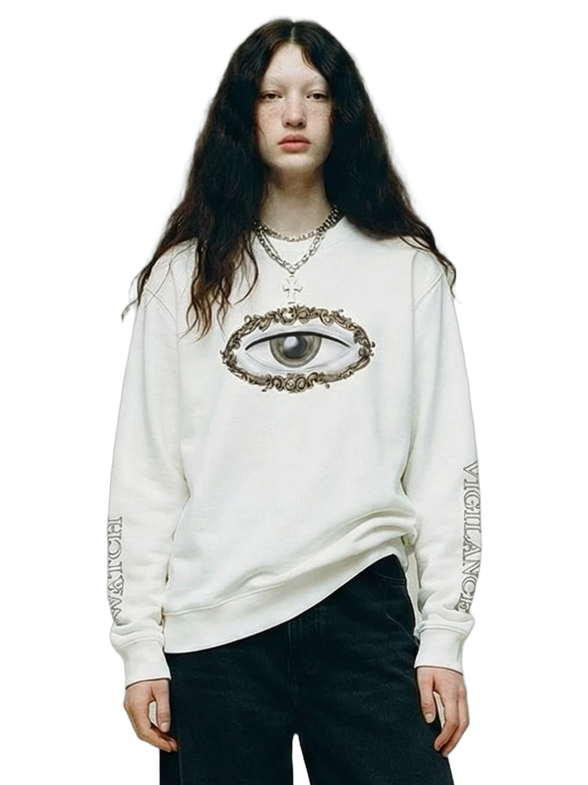 Vigilans Crewneck in white, women's cut
