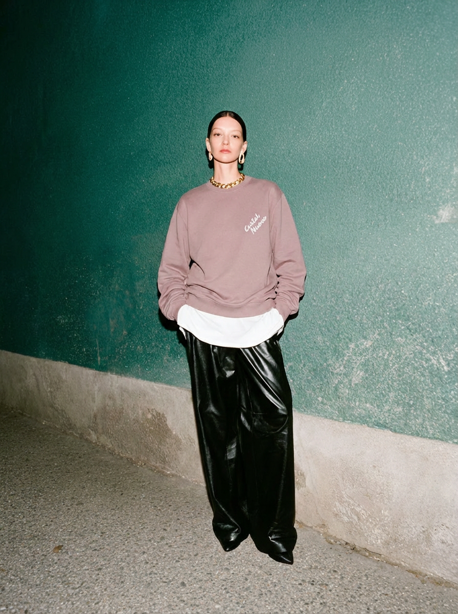 Mini Script Crewneck in light pink, women's cut