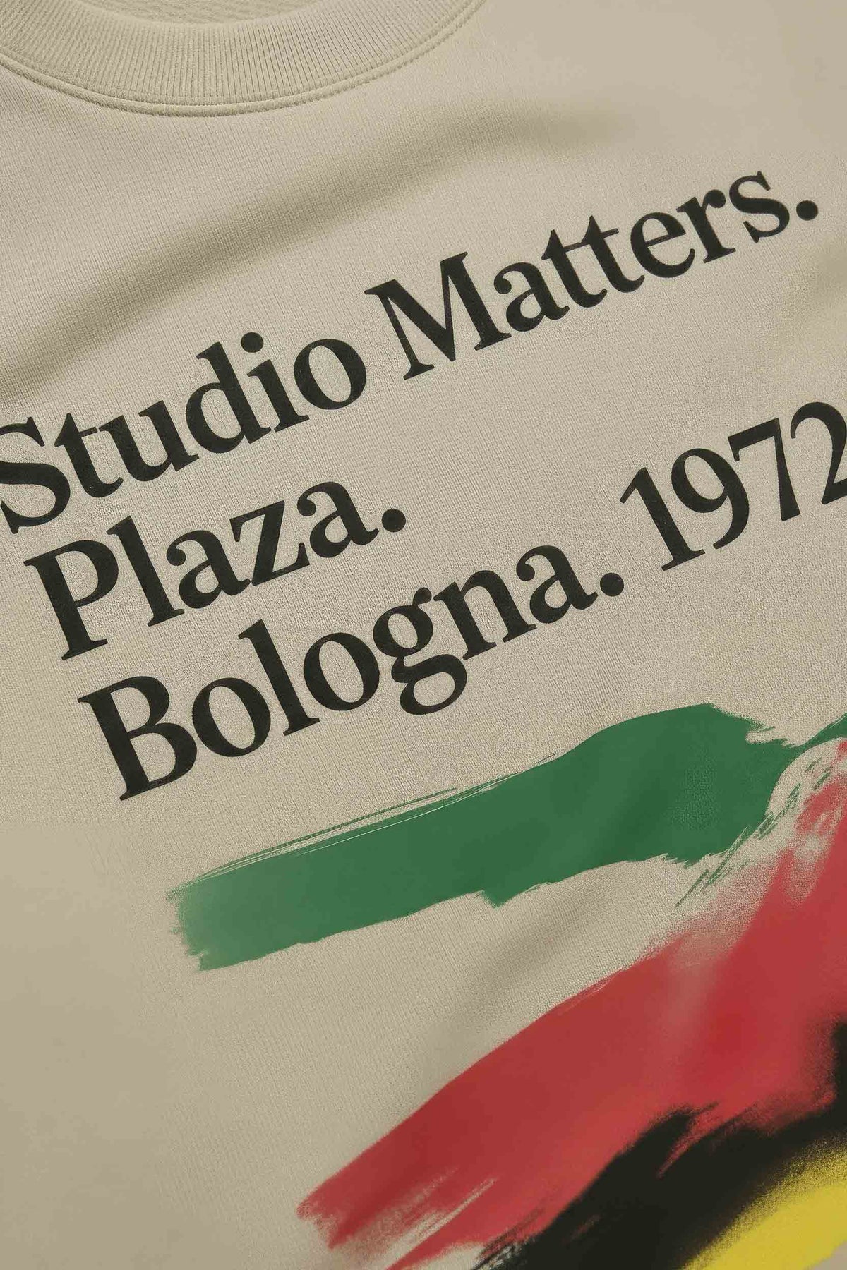Bologna 1972 Crewneck in sand, print detail