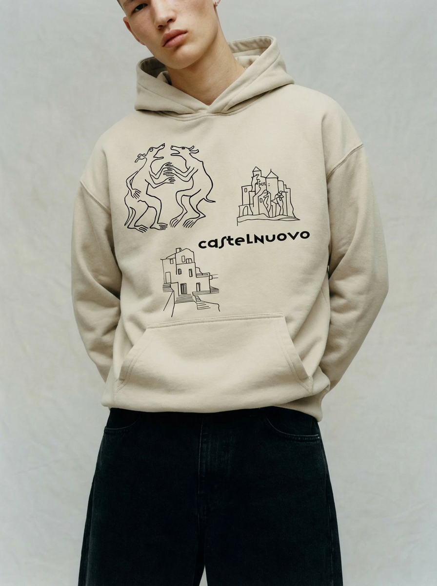 Relic Hoodie in ivory, print detail